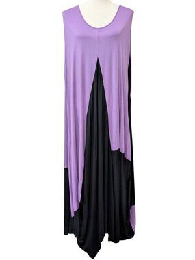 Comfy USA Womens Plus Size 2X Purple Black Colorblock Pocket Lagenlook Sundress